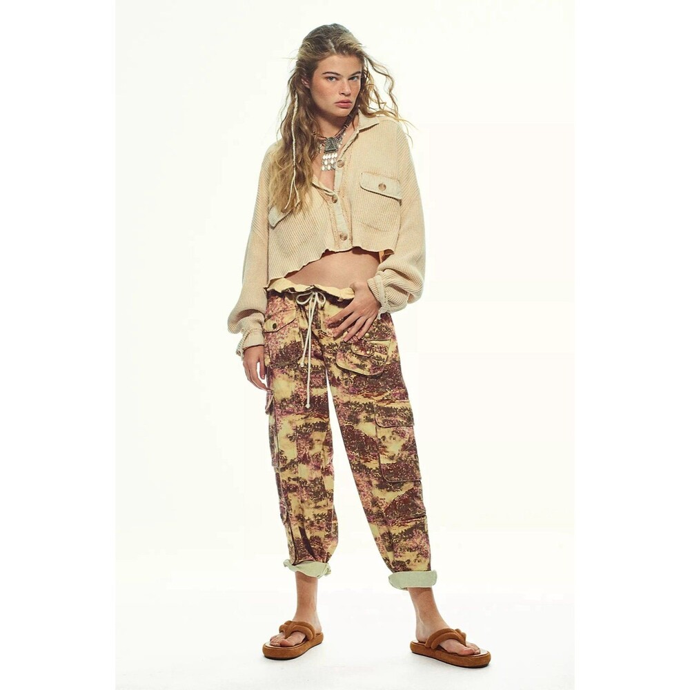 Free People Beige Cropped Jacket with Printed Drawstring Pants